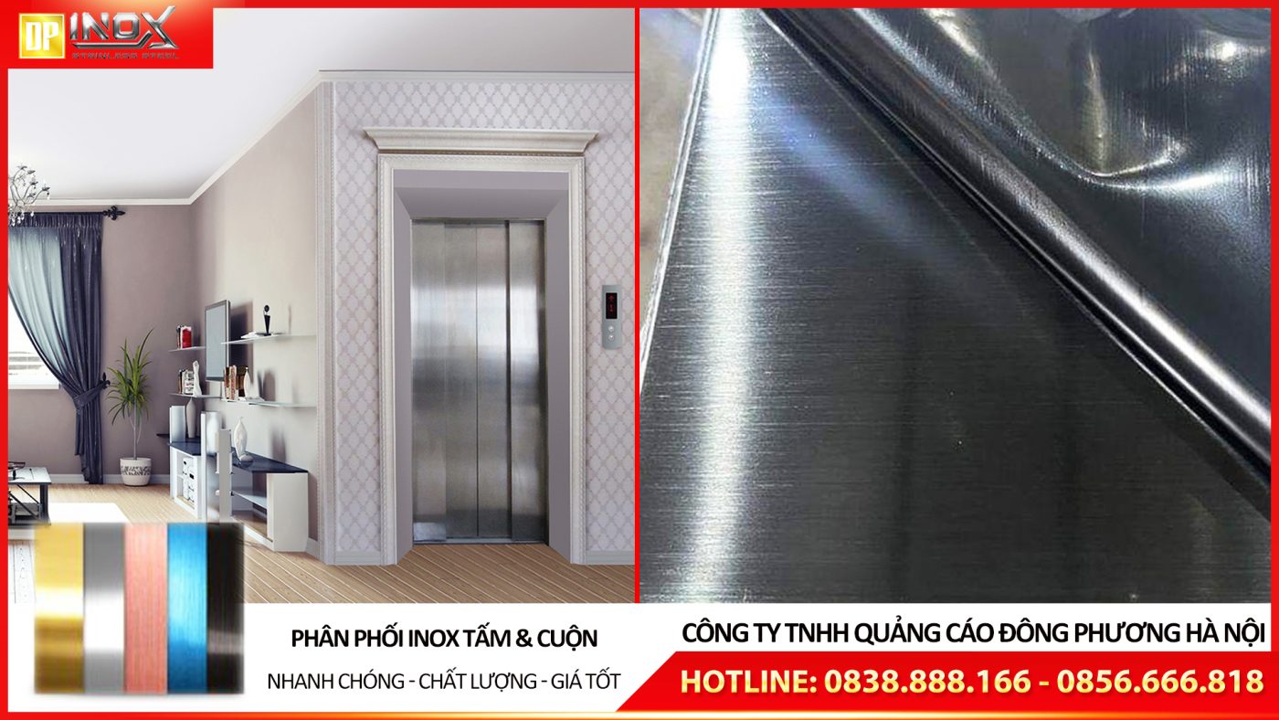 inox xước trắng ốp thang máy