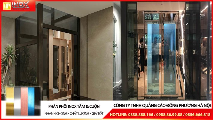 Tấm inox gương vàng hồng cao cấp sử dụng ốp thang máy