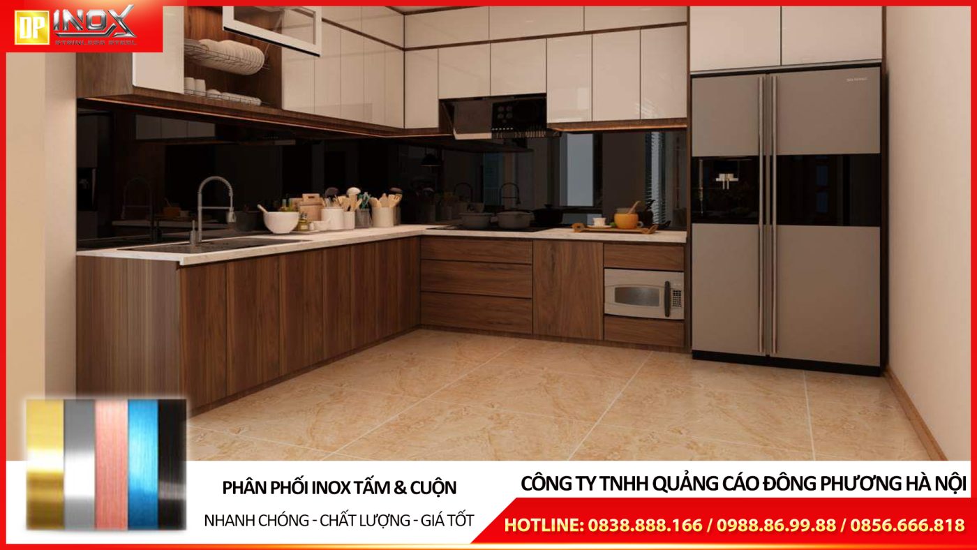 Tấm inox laminate ứng dụng trong thiết kế tủ bếp