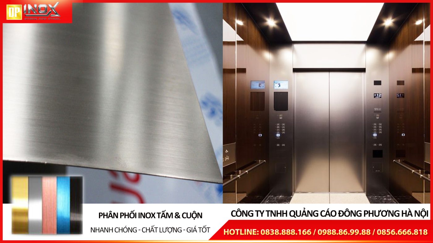 Tấm inox xước trắng 304 ứng dụng ốp cabin thang máy